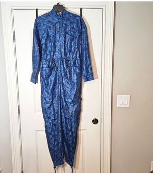 Mistress Rocks Los Angeles Blue Camo Print Drawstring 3/4 Jumpsuit.